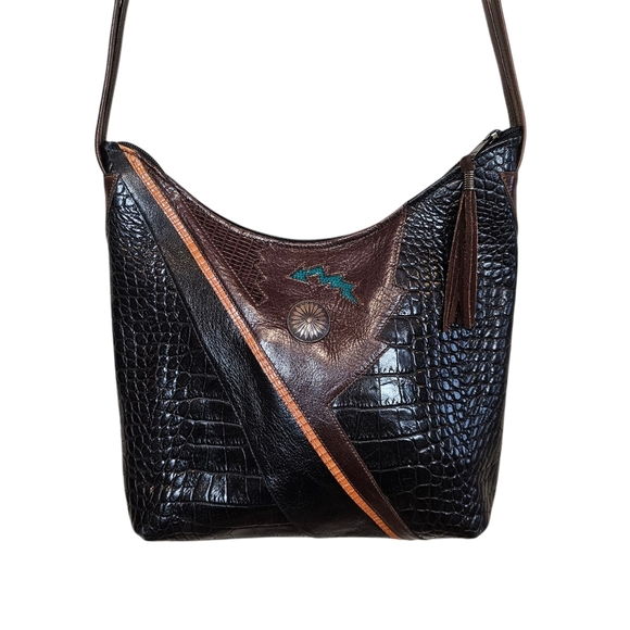 Vintage Handbags - Vintage James Culver Tubac Croc Leather Southwestern Concho Purse